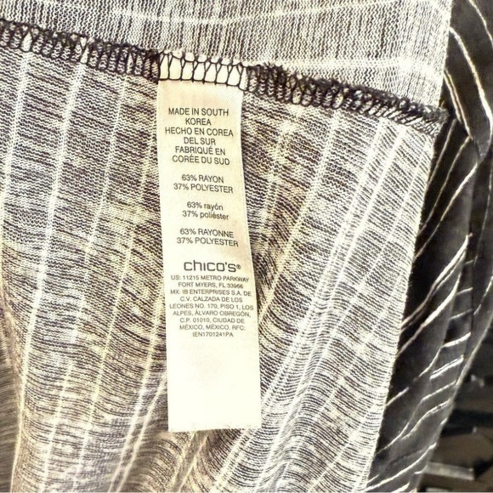 Chicos Size 3 Tunic Top Black White Stripe Asymmetrical Pattern - Picture 5 of 5